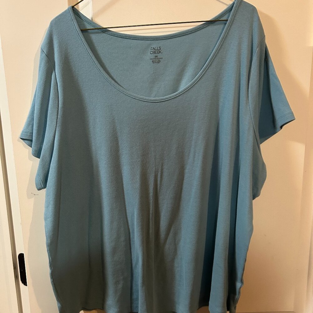 Falls Creek Ribbed Dusty Teal Scoop Neck Tee